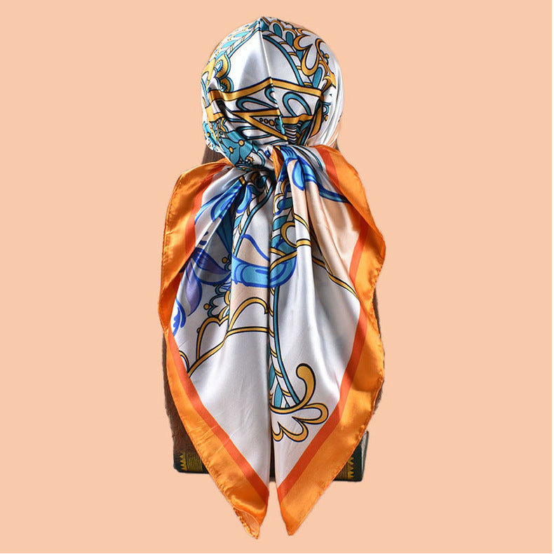 2025 new 90cm-satin water drop-shaped cashew print square scarf with sunscreen bag head silk scarf decorative scarf