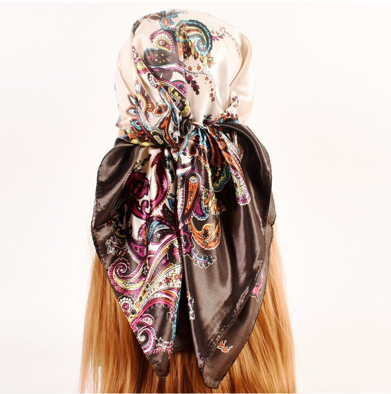 Fashion women's autumn and winter new large cashew flower large square scarf silk scarf, printed fashion headscarf