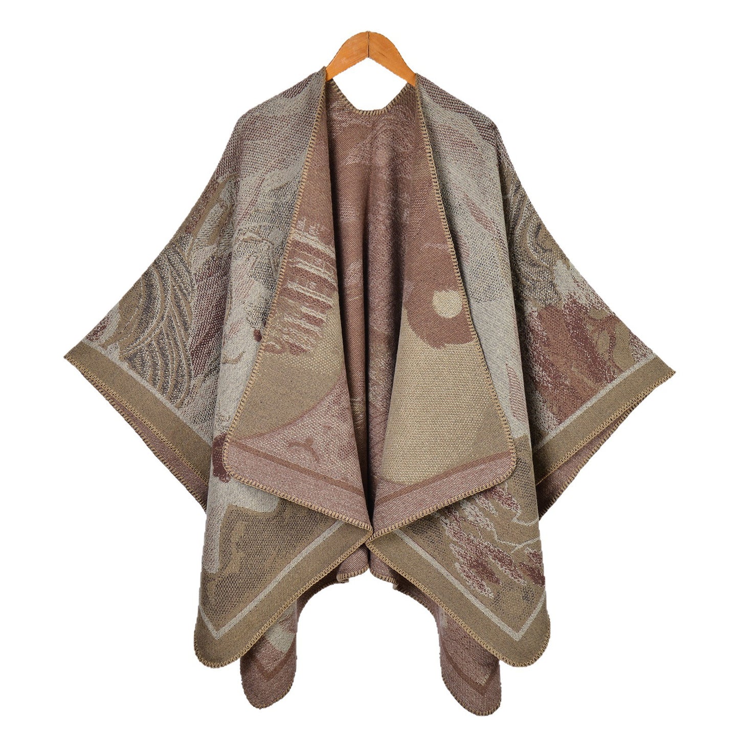 Ethnic style retro photo big shawl lady autumn and winter travel out photo camping warm outside with atmosphere cape