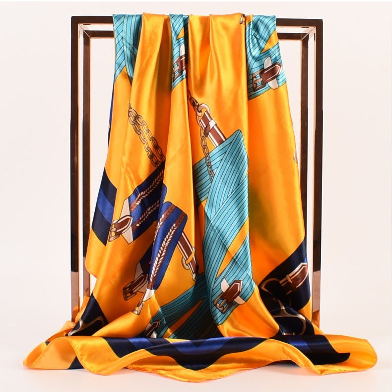 Summer new geometric pattern 90-color large square scarf women's plain weave printing, silk scarf scarf one piece hair