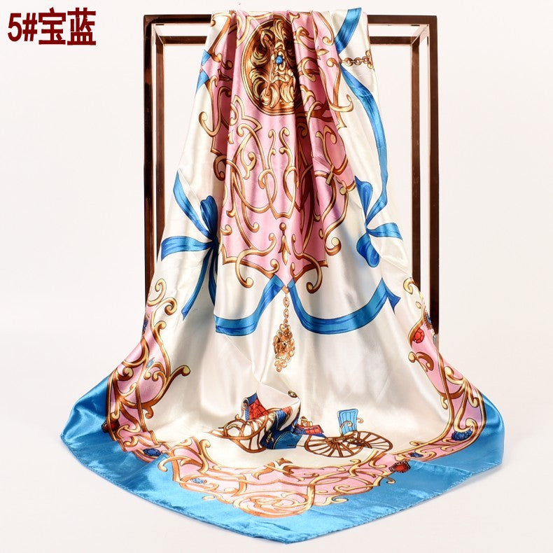 European and American spring new retro carriage simulation silk satin printed silk scarf, fashionable women's scarf