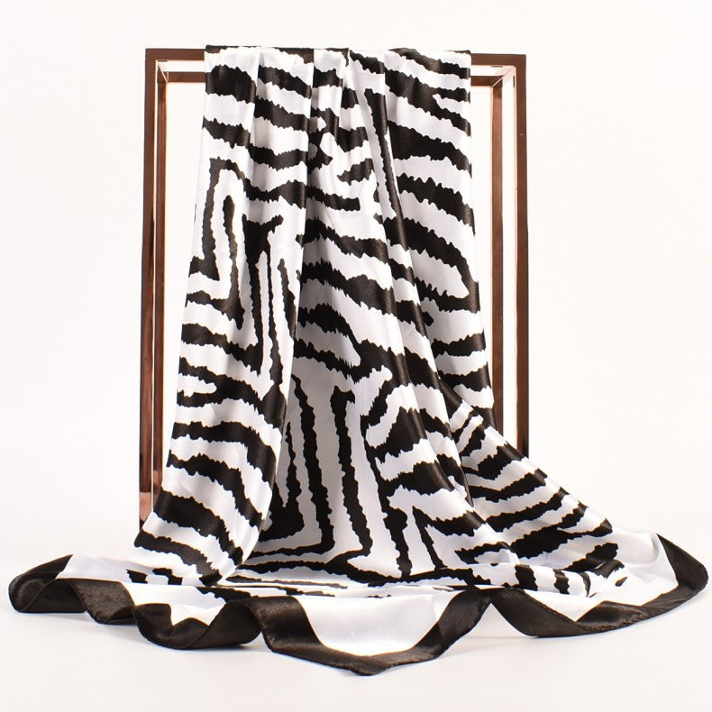 Autumn new simple small fresh zebra pattern plain weave satin 90 large square scarf women's fashion square scarf