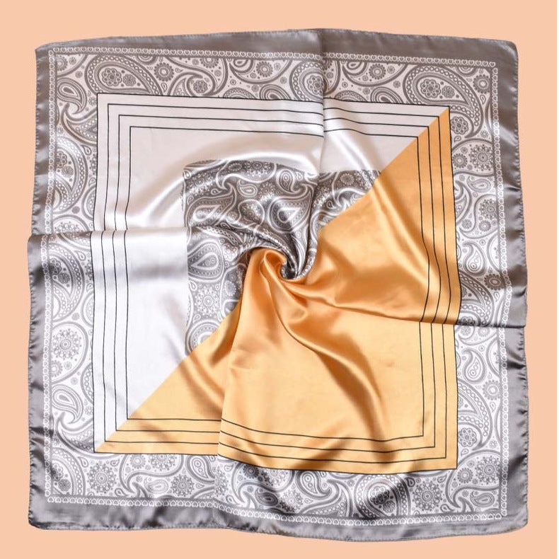 2025 new 90-satin color matching cashew nut flower printing square scarf with sunscreen, bag head silk scarf decoration, scarf