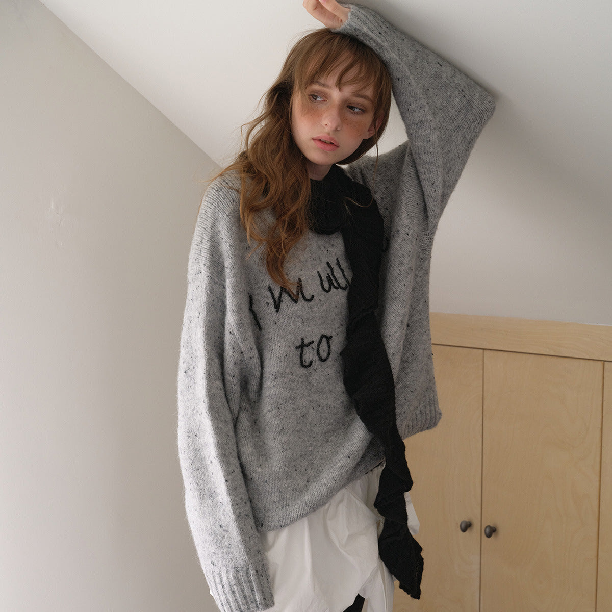 Niche Y2K vintage ruffle edge wool blended knitted scarf women's autumn and winter with spiral scarf