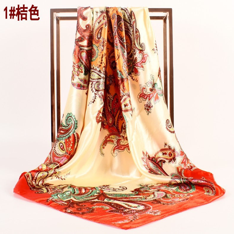 Fashion women's autumn and winter new large cashew flower large square scarf silk scarf, printed fashion headscarf