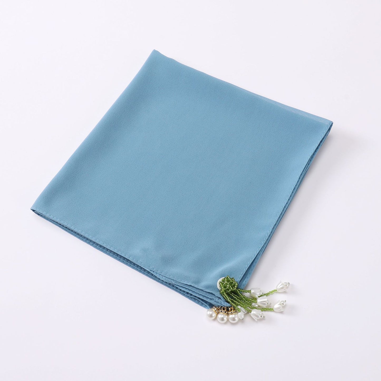 Tulip Rhinestone Pearl Chiffon Square Scarf 90 * 90cm Malaysia Headscarf
