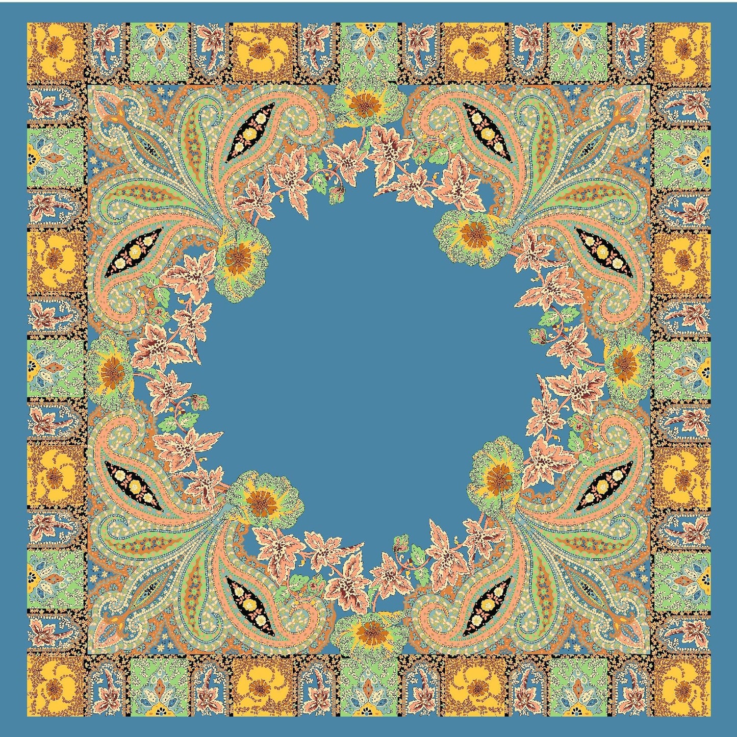 Spring new versatile big cashew 90cm square scarf silk scarf, classic retro printed scarf scarf