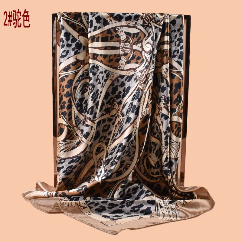 2025 new 90cm-color diced leopard print belt chain printed square scarf with sunscreen, bag head silk scarf decoration, scarf