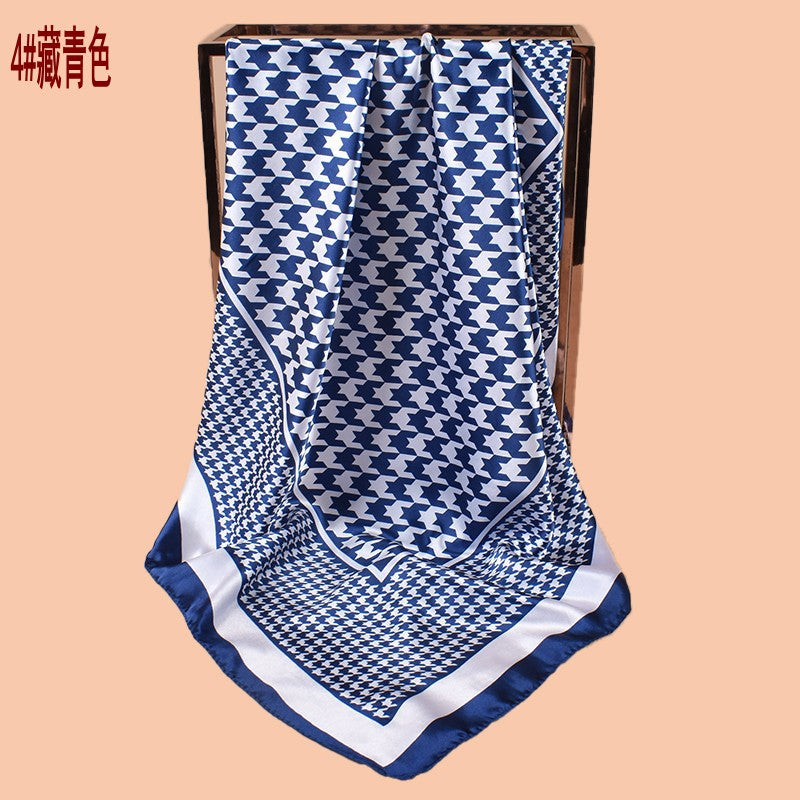 New 90cm-color diced thousand bird grid printed square scarf with sunscreen, head silk scarf decoration, scarf