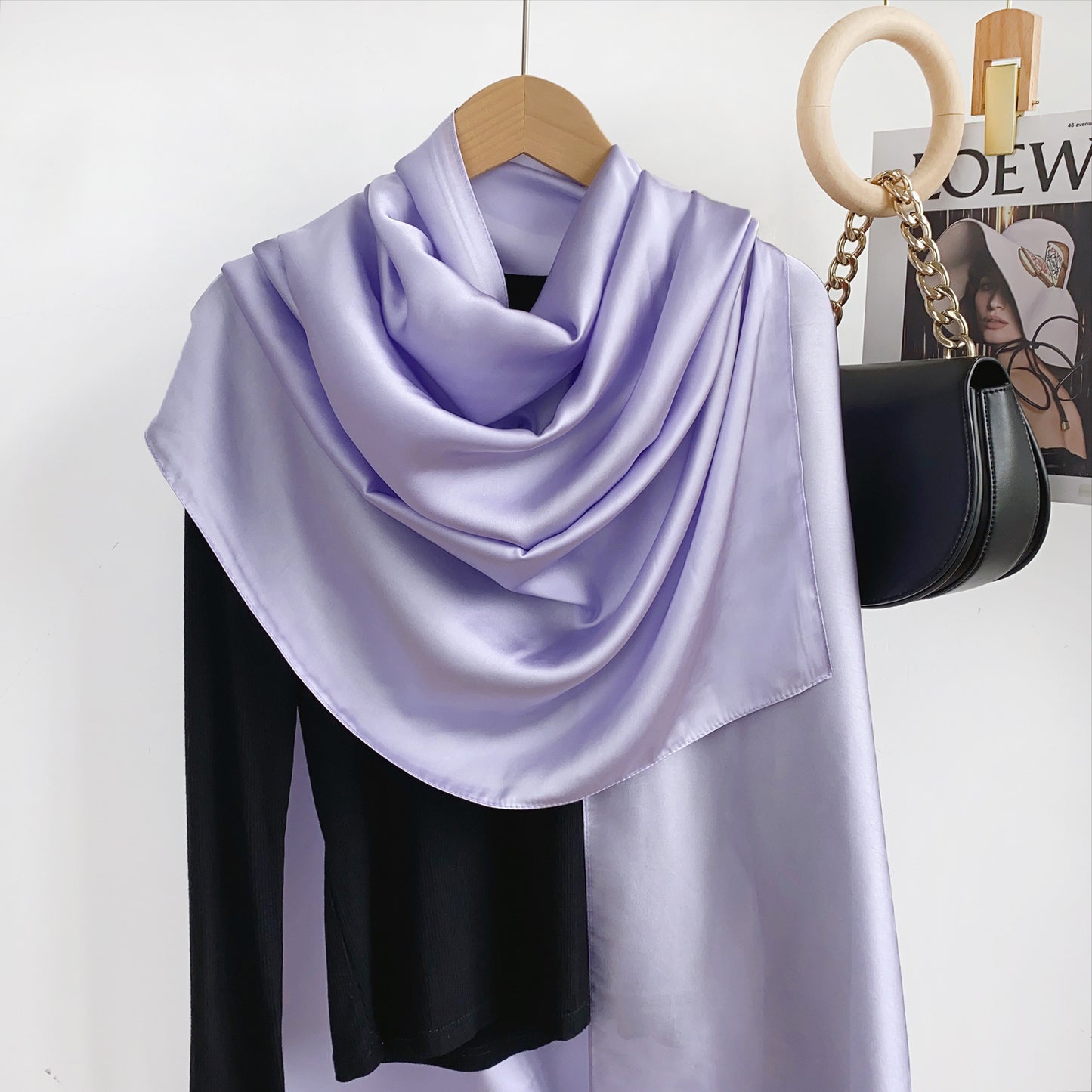 Simple and versatile monochrome solid color new silk satin long silk scarf headscarf, elegant temperament women's vacation shawl