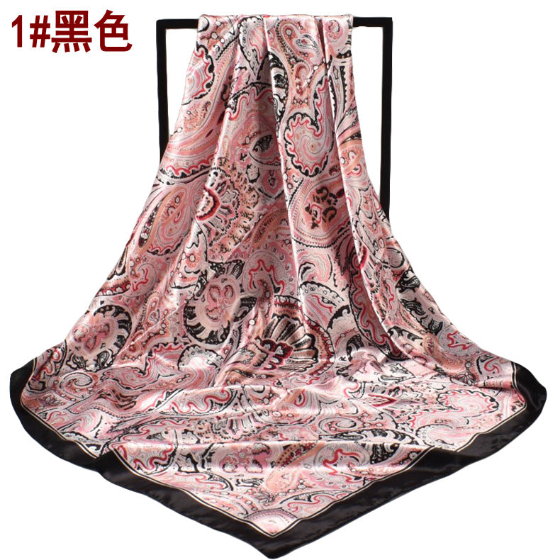 Spring new annual cashew flower simulation silk 90cm satin printing silk scarf