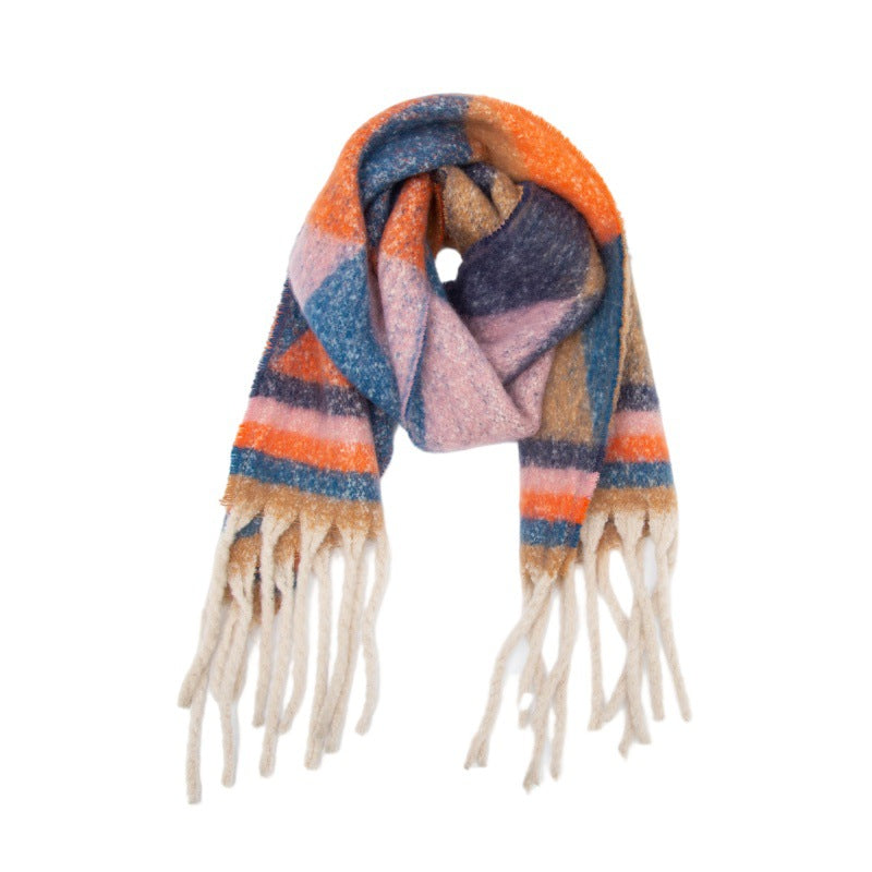 2025 new European, American autumn and winter circle yarn jacquard triangular fringed scarf