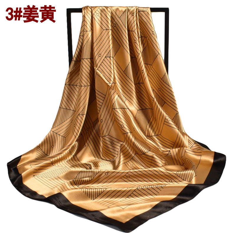 Spring new small fresh geometric pattern 90cm generous silk scarf women, year