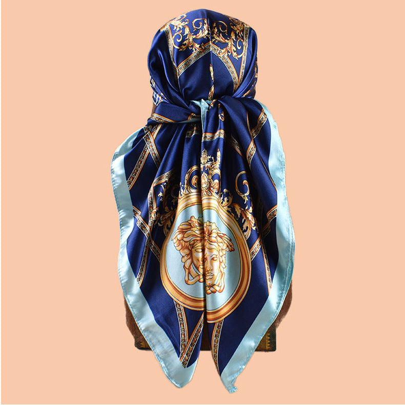 New 90 satin retro lion trophy printed square scarf with sunscreen bag head silk scarf decorative scarf