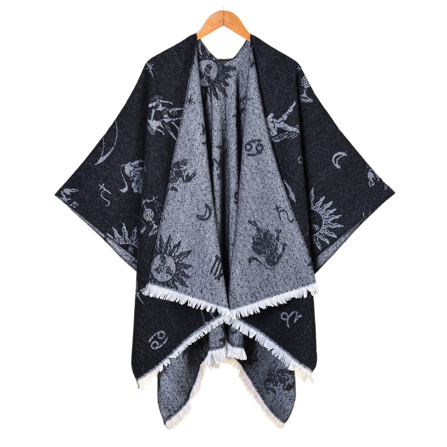 New women's Greek constellation map Double-sided loose beard jacquard to keep warm Split fork outer cloak cloak hot