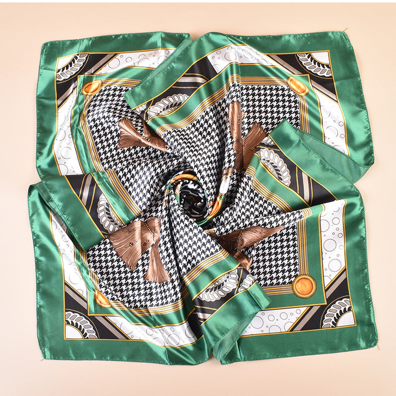 Spring new large shawl simulation silk thousand bird grid printing silk scarf head scarf 90-color diced large square scarf