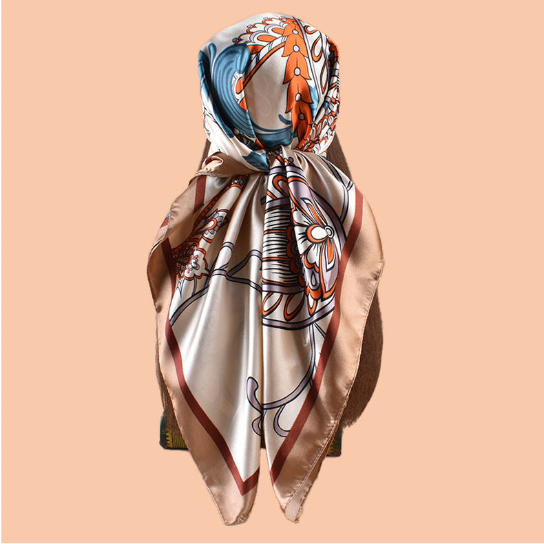 2025 new 90cm-satin water drop-shaped cashew print square scarf with sunscreen bag head silk scarf decorative scarf