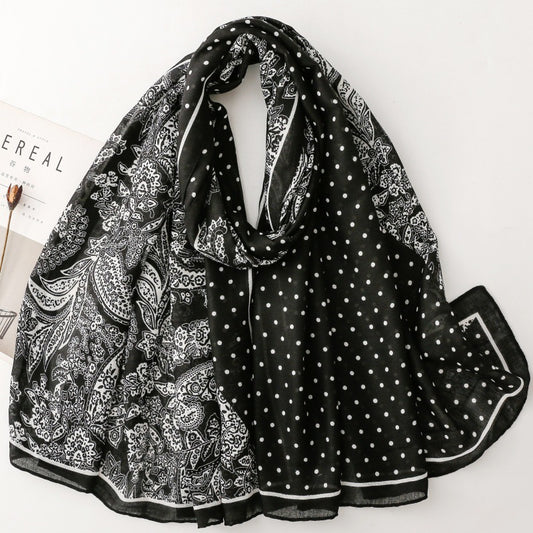 Scarf Women's Autumn and Winter Fashion Double Spell Polka Dot Small Paisley Flower Silk Scarf Travel Vacation Shawl