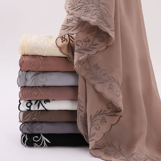 Outside the new pearl chiffon unilateral embroidered long towel Saudi Arabia Dubai Malaysia embroidered headscarf