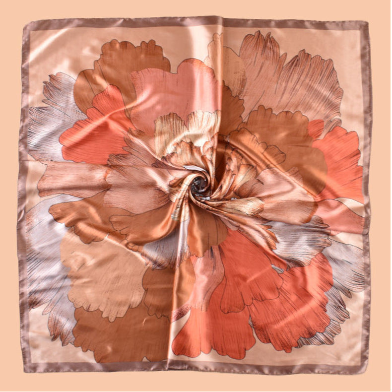 New 90-satin peony flower blooming rich printing square scarf with sunscreen bag head silk scarf decorative scarf