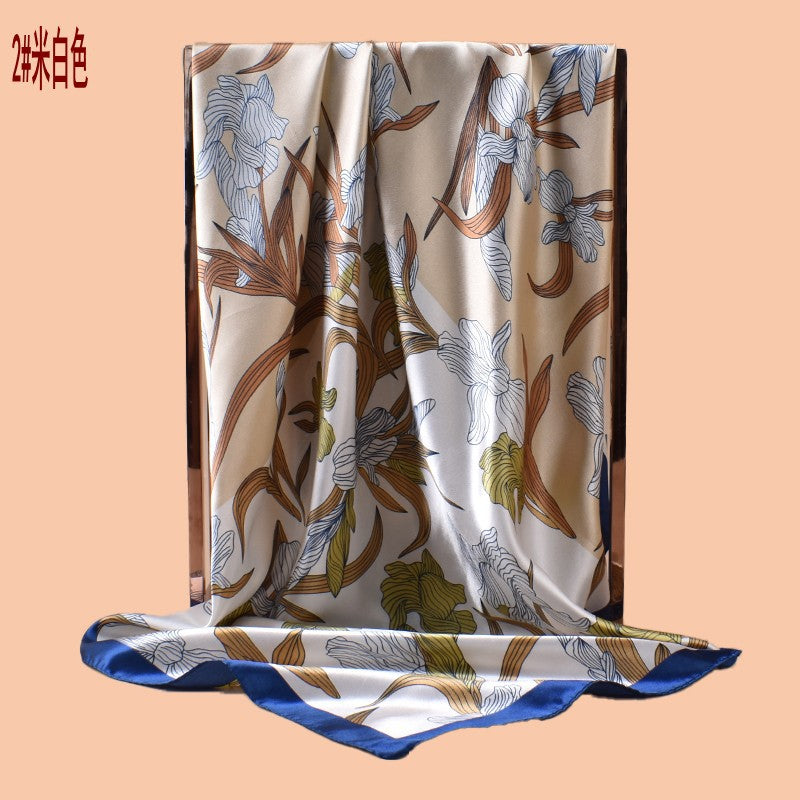 2025 new 90-satin plain and elegant orchid versatile printed square scarf with sunscreen, bag head silk scarf decoration, scarf