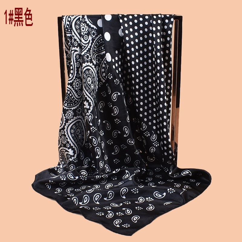 2025 new 90cm-satin size polka dot cashew flower printing square scarf with sunscreen, bag head silk scarf decoration