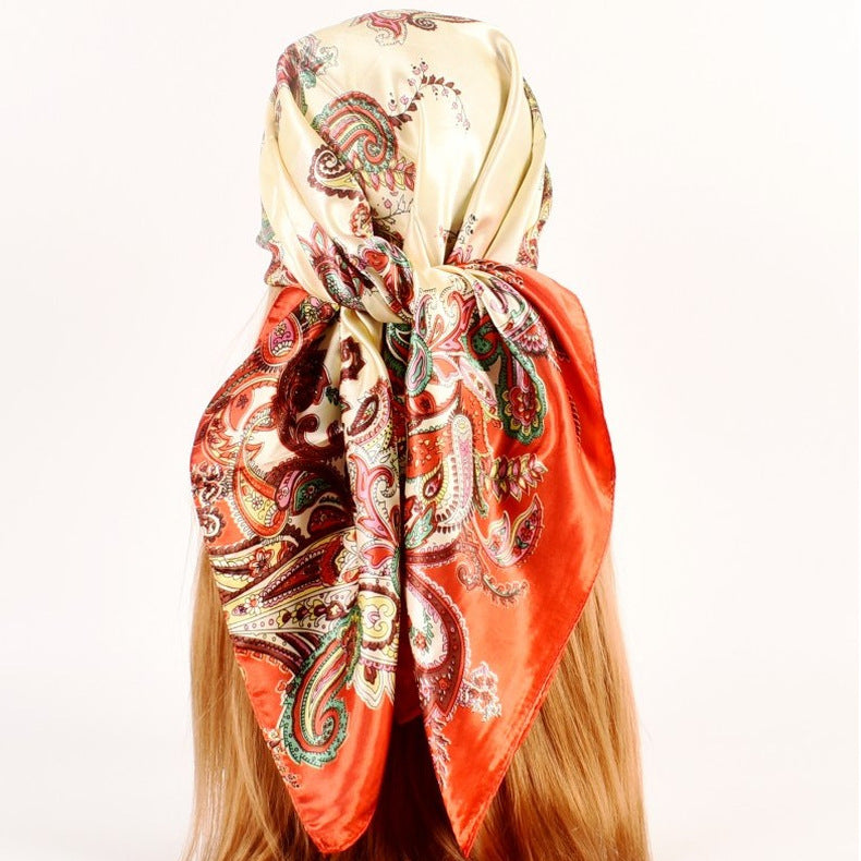 Fashion women's autumn and winter new large cashew flower large square scarf silk scarf, printed fashion headscarf