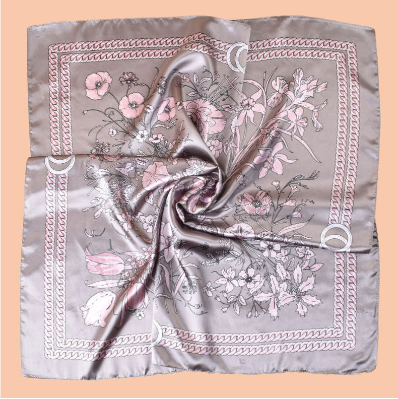 Spring and summer scarf flower bush butterfly printing versatile decorative scarf headscarf silk scarf 90 high-quality satin square scarf