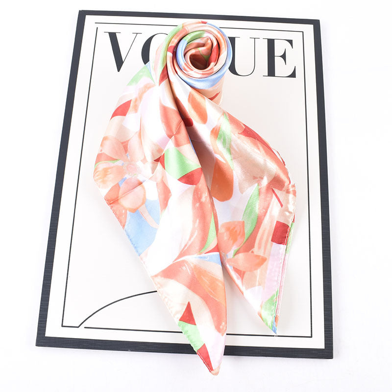 Autumn and winter new colorful graffiti flowers and leaves 90cm satin silk scarves large square scarves versatile retro printing women