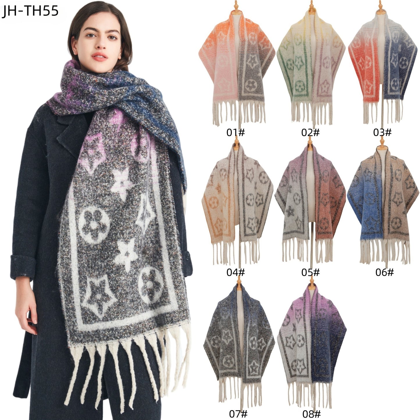 2025 new European, American autumn and winter circle yarn jacquard little star fringed scarf