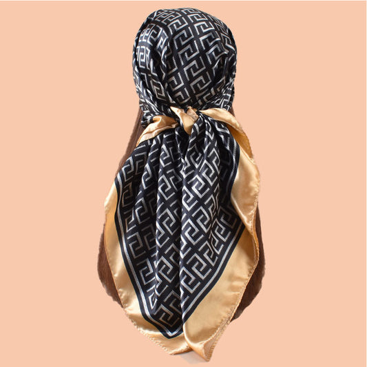 New 90cm-satin geometric inverted double C printing square scarf with sunscreen, bag head silk scarf decoration, scarf