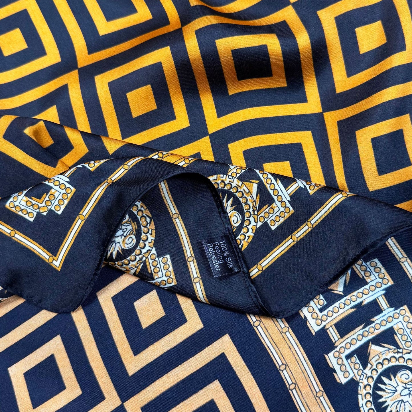 Spring new fashion versatile geometric return-shaped outer silk scarf, imitation silk women's travel and vacation sunscreen shawl