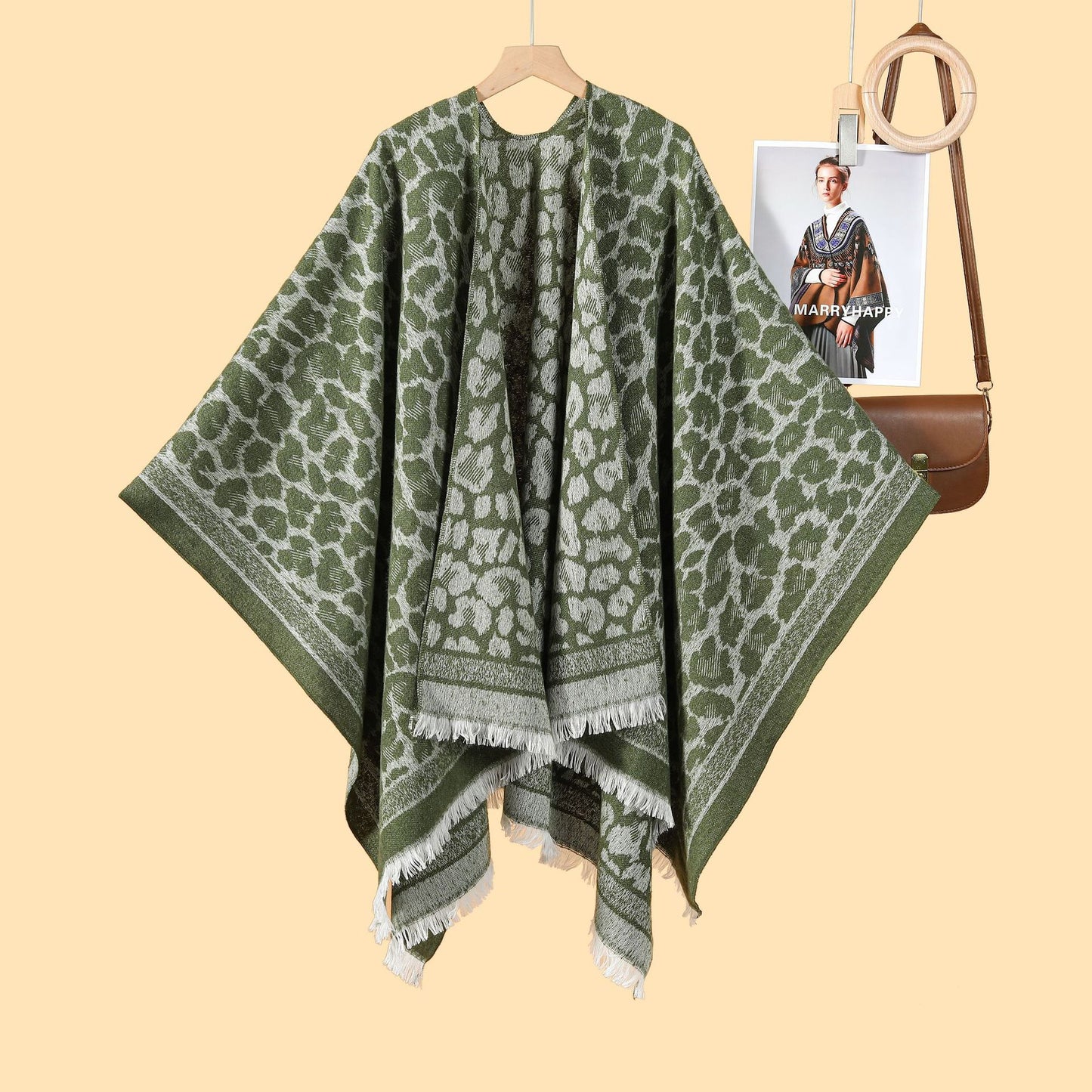 European and American classic leopard print shawl women's double-sided can wear out jacquard warm and cold cardigan