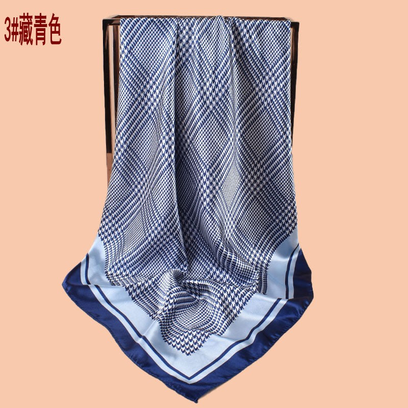 New 90-satin geometric grid thousand bird grid printed square scarf with sunscreen, bag head silk scarf decoration, scarf