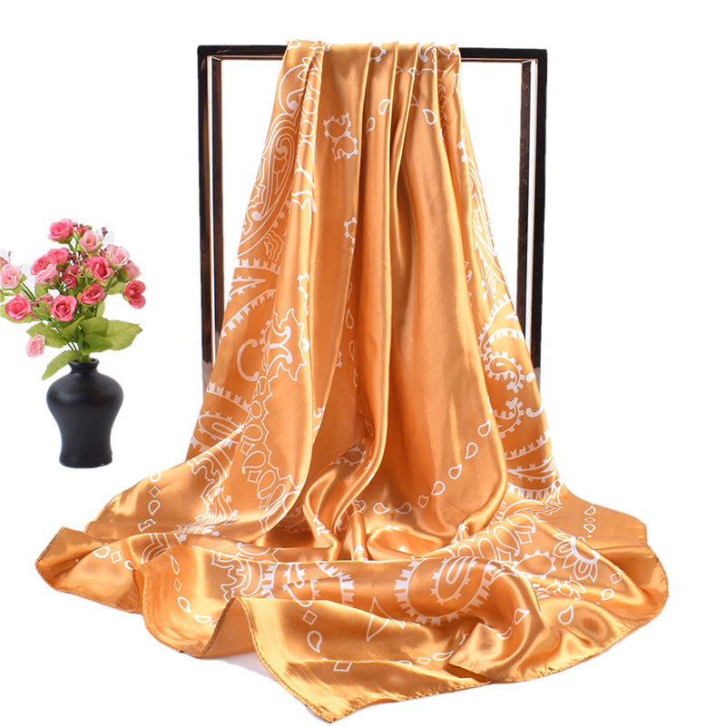 New fashionable and elegant twin cashew flower small water drop pattern 90-color large square scarf headscarf scarf silk scarf