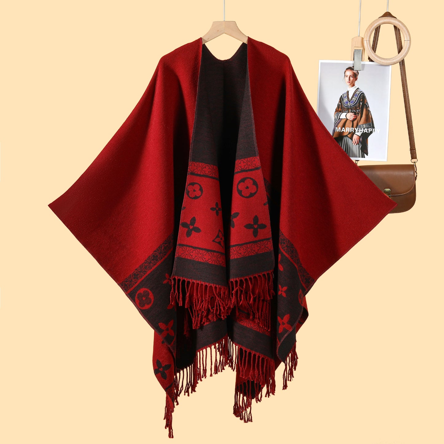 New product temperament simple tassel frame large shawl new Nepal travel out warm photo cardigan