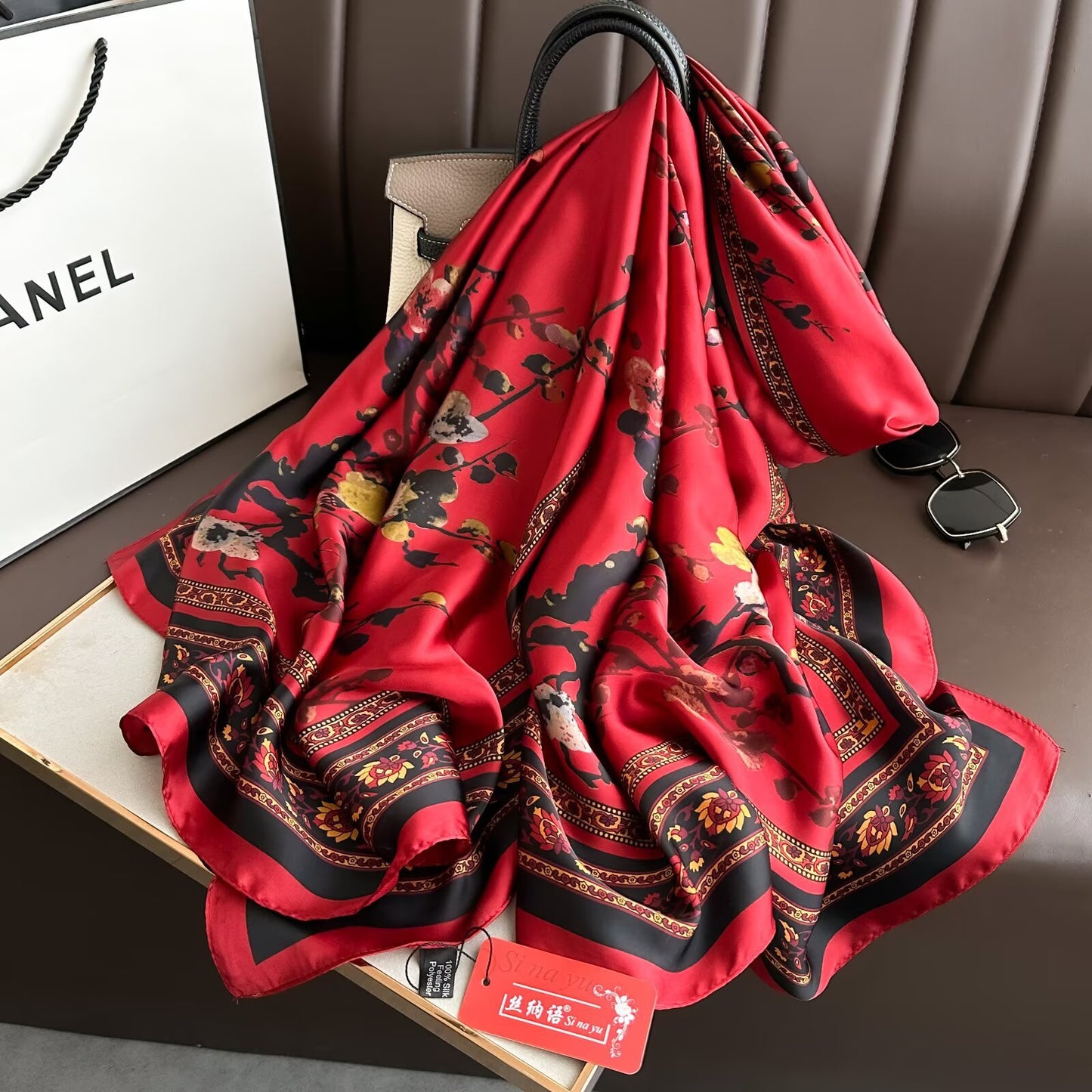 Fashion versatile light luxury spring and summer sunscreen with shawl scarf, elegant temperament women's long silk scarf