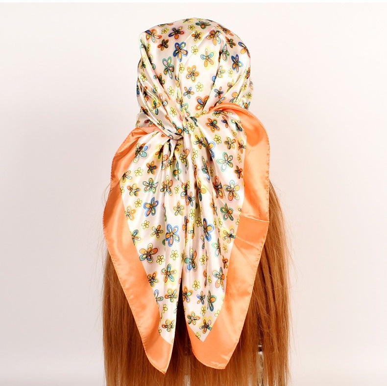 New fashionable and retro flower 90 square scarves for women, printed satin simple square silk scarves, scarves silk scarves