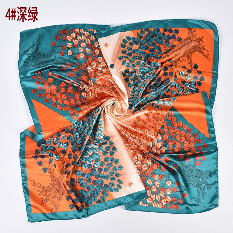 New fashionable retro multicolored leaf print 90-color diced large square scarf silk scarf headscarf