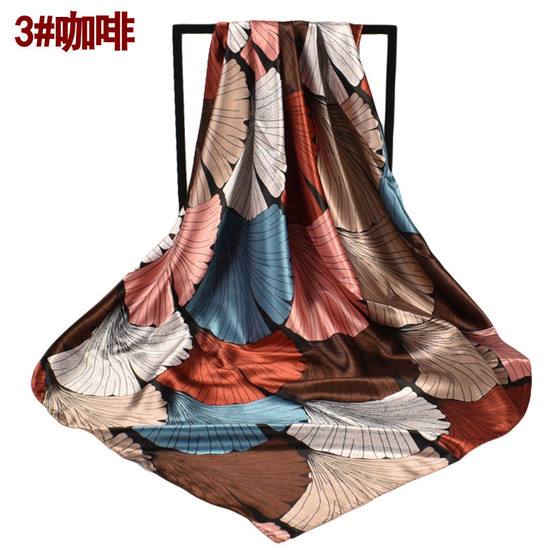 European and American fashion new simple 90cm-color diced leaf large square scarf silk scarf scarf