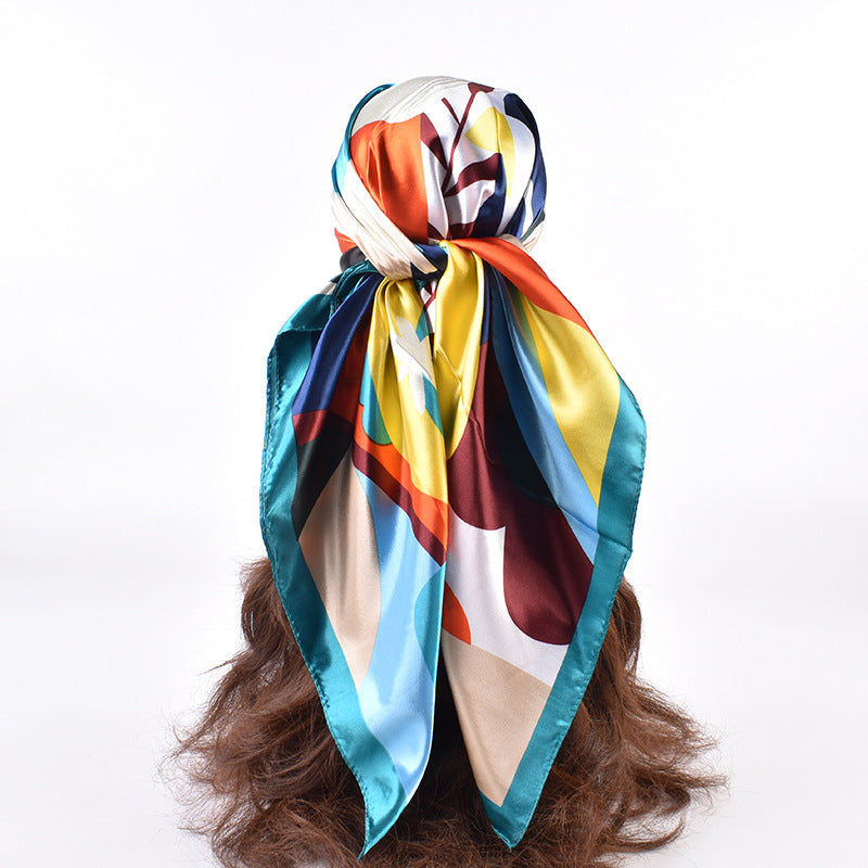 New product hot-selling fashion retro printing 90cm-color diced large square scarf silk scarf square scarf advanced sense