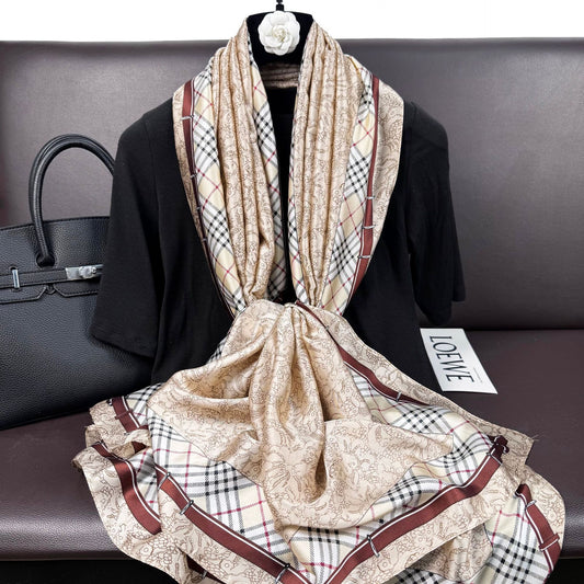 Fashion Korean version of simple and versatile Li brocade long printed silk scarf, simple and elegant temperament women's vacation shawl