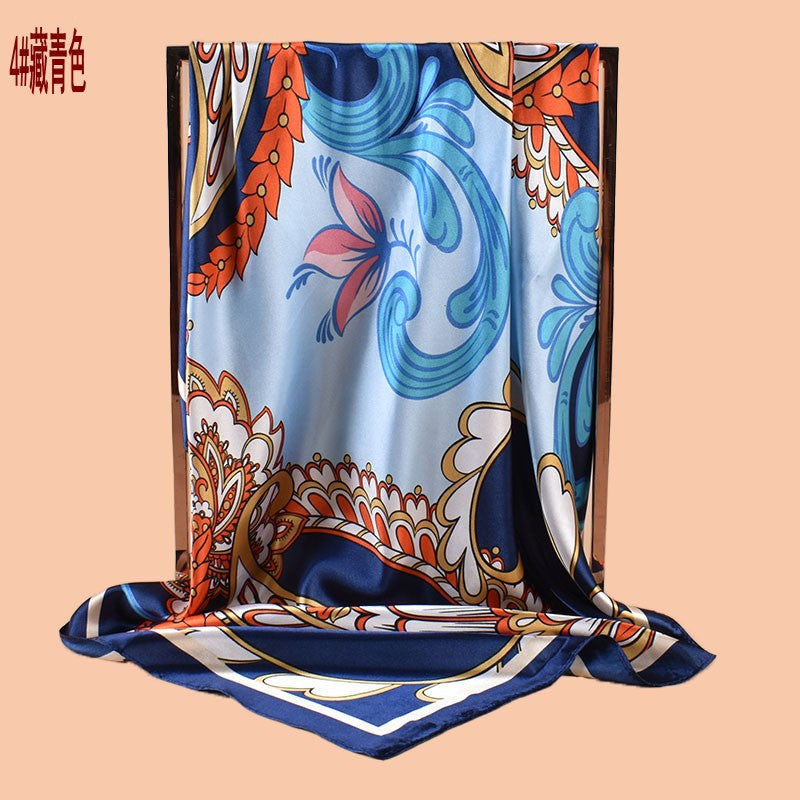 2025 new 90cm-satin water drop-shaped cashew print square scarf with sunscreen bag head silk scarf decorative scarf