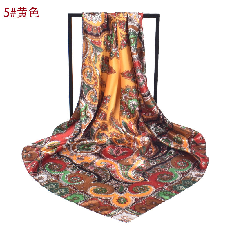 Summer new cashew nut pattern satin square scarf silk scarf, fashionable European and American imitation silk scarf