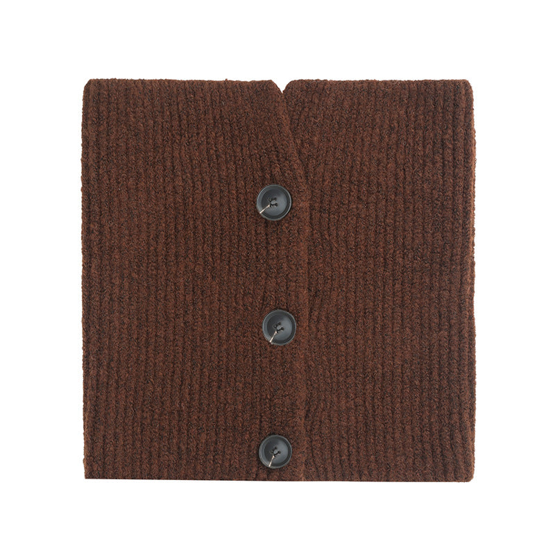 2025 new European, American winter Korean version wool solid color flower button knitted scarf