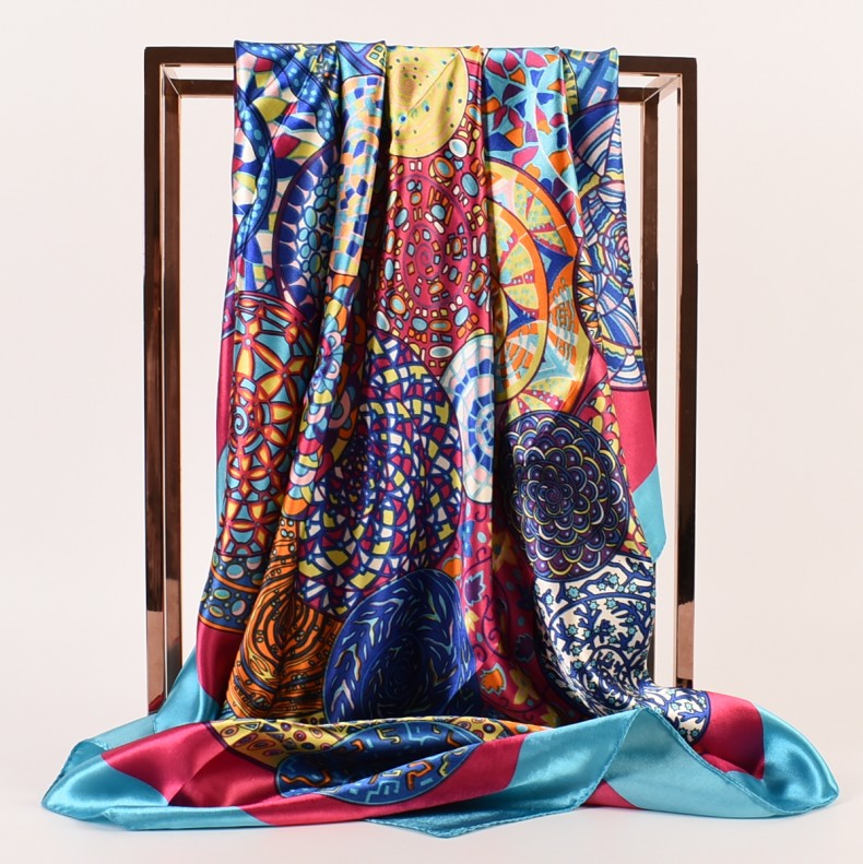 90cm * 90cm summer new retro ethnic printing satin women, silk scarves, scarves, one piece hair