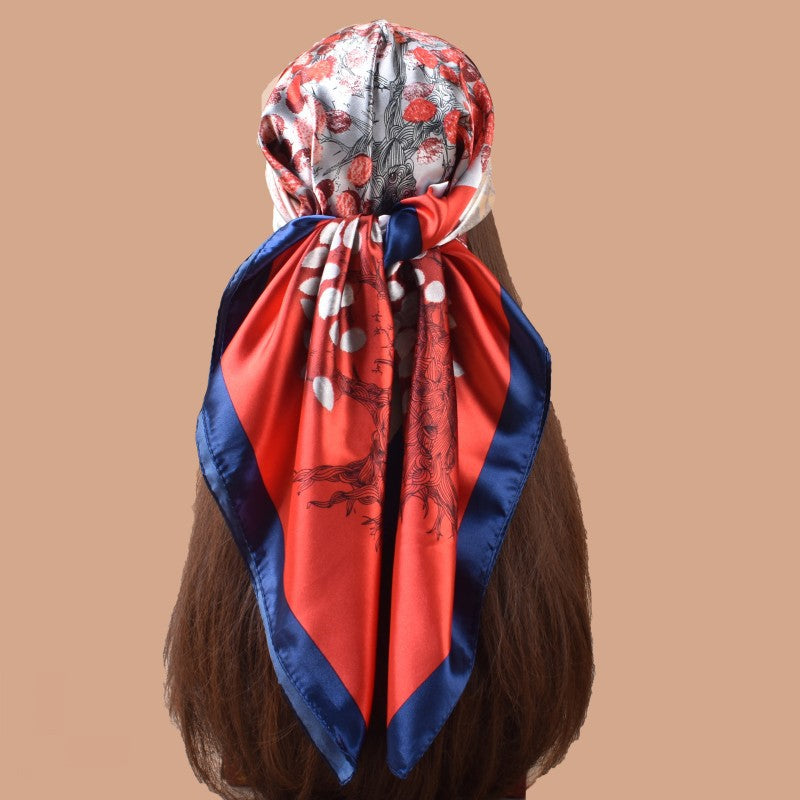 New fashionable retro multicolored leaf print 90-color diced large square scarf silk scarf headscarf