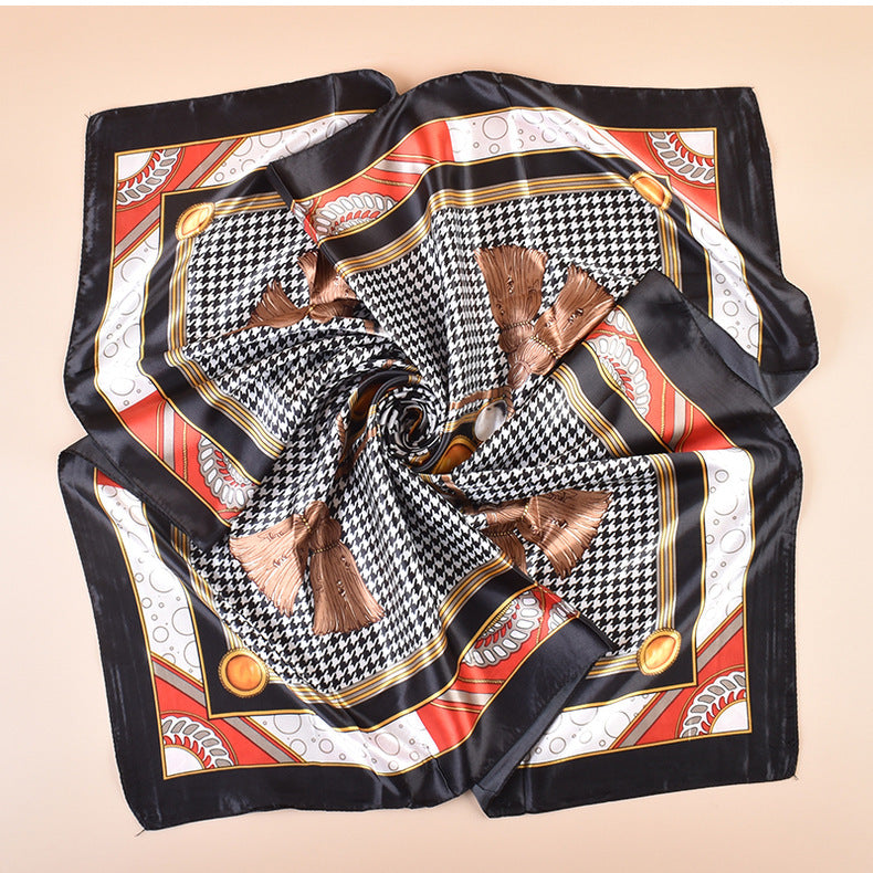 Spring new large shawl simulation silk thousand bird grid printing silk scarf head scarf 90-color diced large square scarf