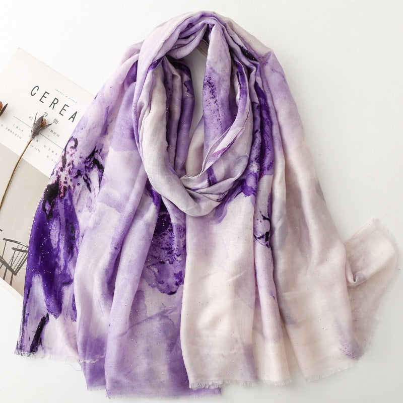 thin satin bronzing gold sprinkled iris silk scarf travel warm shawl headscarf women