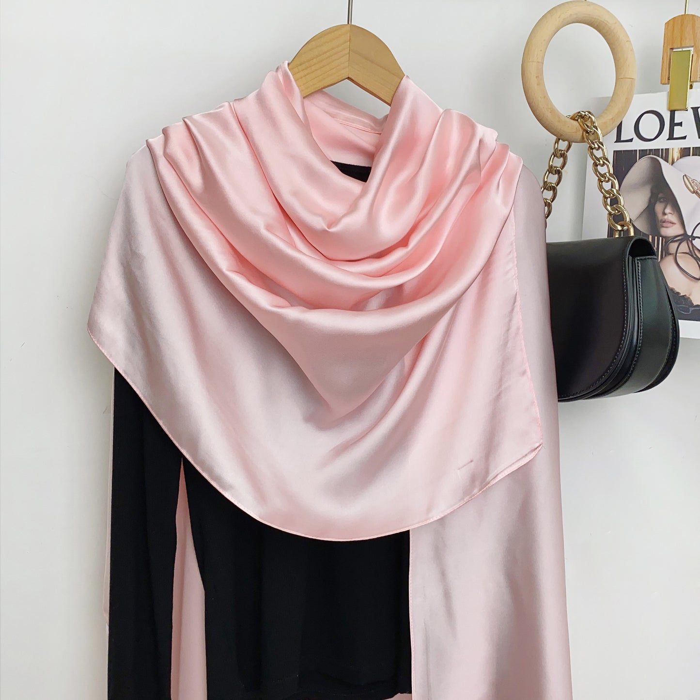 Simple and versatile monochrome solid color new silk satin long silk scarf headscarf, elegant temperament women's vacation shawl